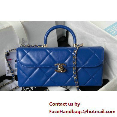 Chanel Quilted Shiny Calfskin & Gold-Tone Metal box Bag AS4471 Blue 2023